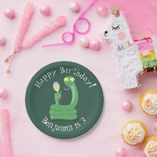 Grappig groene slang met maraca-cartoon papieren bordje (Feest)
