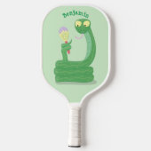 Grappig groene slang met maraca-cartoon pickleball paddle (Achterkant)