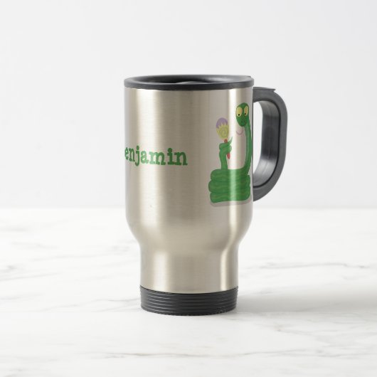 Grappig groene slang met maraca-cartoon reisbeker (Voorkant rechts)