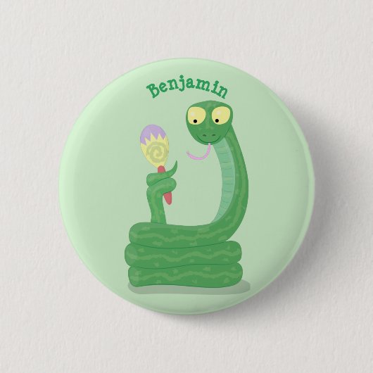 Grappig groene slang met maraca-cartoon ronde button 5,7 cm (Voorkant)