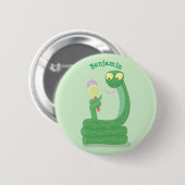 Grappig groene slang met maraca-cartoon ronde button 5,7 cm (Voorkant /achterkant)