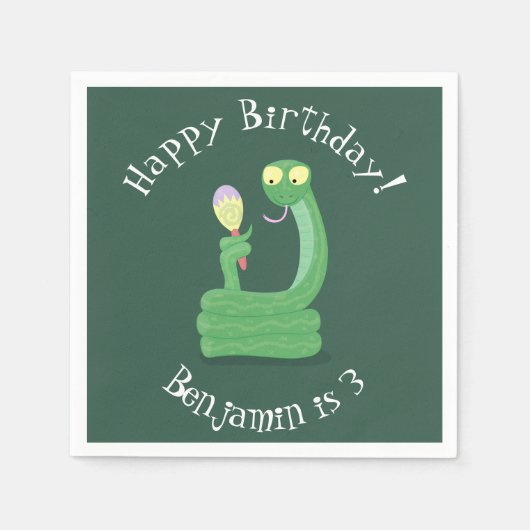 Grappig groene slang met maraca-cartoon servet (Voorkant)