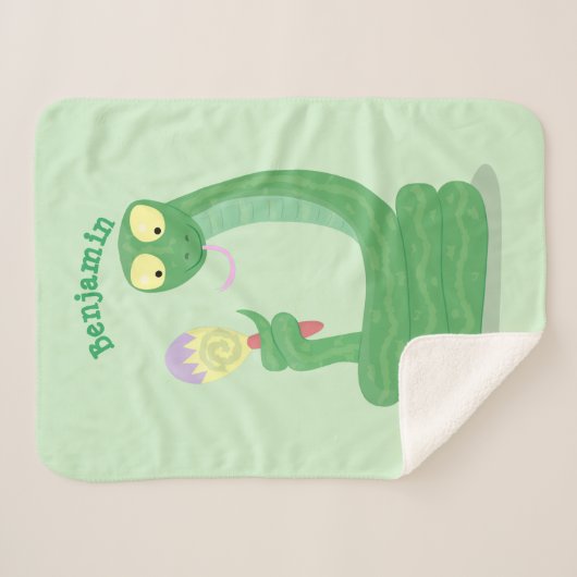 Grappig groene slang met maraca-cartoon sherpa deken (Voorkant (horizontaal))