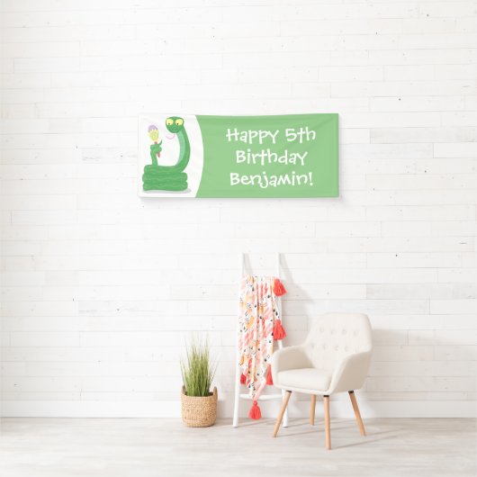 Grappig groene slang met maraca-cartoon spandoek (Insitu)