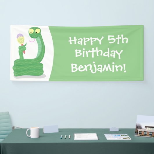 Grappig groene slang met maraca-cartoon spandoek (Beurs)