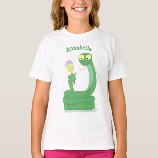 Grappig groene slang met maraca-cartoon t-shirt (Voorkant)