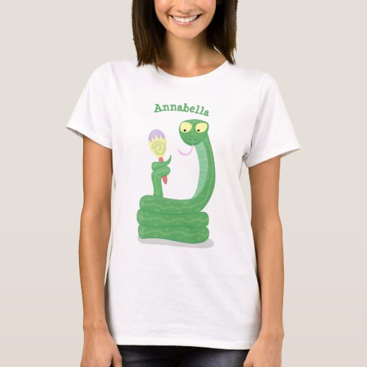 Grappig groene slang met maraca-cartoon t-shirt (Voorkant)