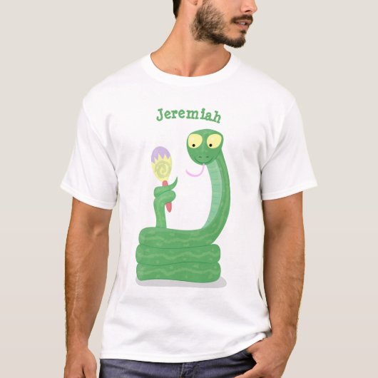 Grappig groene slang met maraca-cartoon t-shirt (Voorkant)