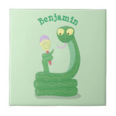 Grappig groene slang met maraca-cartoon tegeltje (Voorkant)
