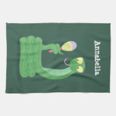 Grappig groene slang met maraca-cartoon theedoek (Horizontaal)