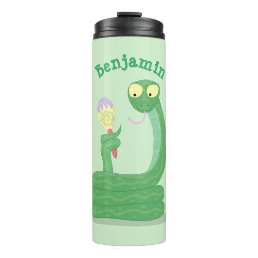 Grappig groene slang met maraca-cartoon thermosbeker (Voorkant)