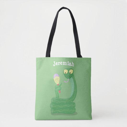 Grappig groene slang met maraca-cartoon tote bag (Voorkant)