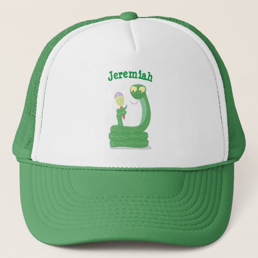 Grappig groene slang met maraca-cartoon trucker pet (Voorkant)