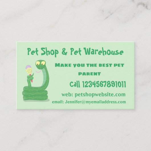 Grappig groene slang met maraca-cartoon visitekaartje (Voorkant)