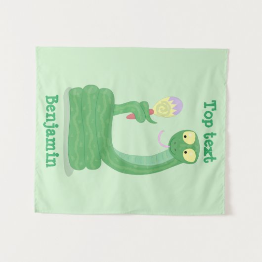 Grappig groene slang met maraca-cartoon wandkleed (Voorkant (horizontaal))