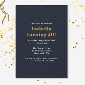 Grappig groot vijf-oh verjaardag marine blauw goud kaart