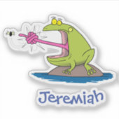 Grappig grote groene kikker met vliegende cartoon  sticker (Voorkant)