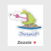 Grappig grote groene kikker met vliegende cartoon  sticker (Vel)