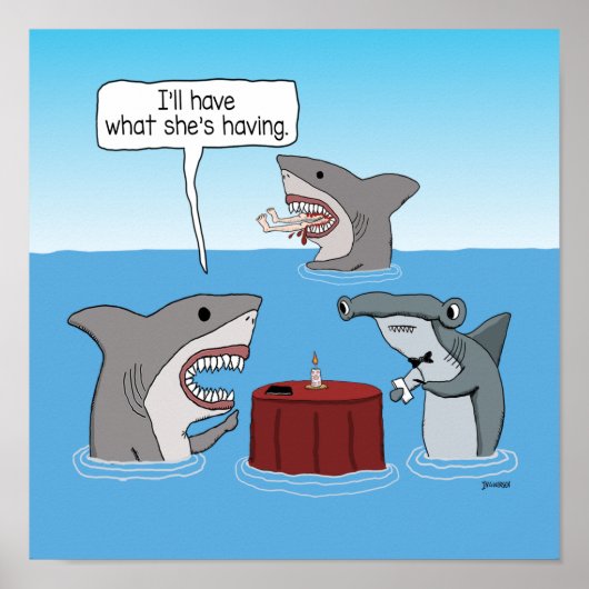 Grappig grote witte haai die bestelt wat ze heeft poster (Voorkant)