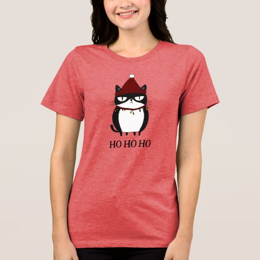Grappig Grouchy Cat Catmas Humor Kerst Tri-Blend Shirt (Voorkant)