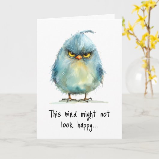 Grappig Grumpy Bird Morning Face Wenskaart Kaart (Gele Bloem)