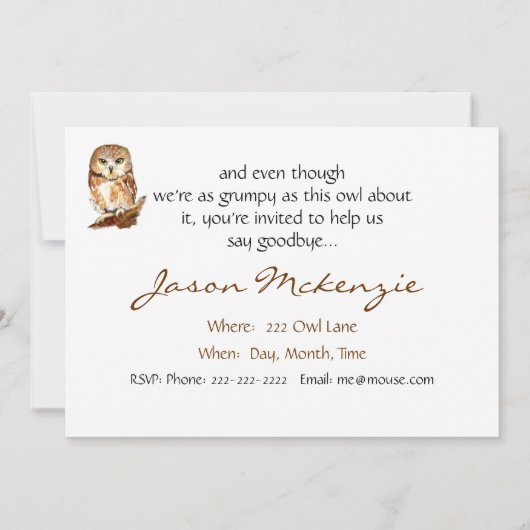Grappig Grumpy Uil Afscheidsfeest Kaart (Achterkant)