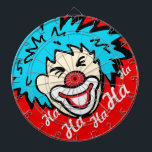 Grappig ha ha grafisch clown dart board dartbord<br><div class="desc">Een unieke clown dartboard in rood en rood. Ontworpen om je te motiveren om betere darts te gooien! Ha ha. Geproduceerd door Sarah Trett. Zou er geweldig uitzien in een kinder slaapkamer,  bar,  speelkamer of circustent.</div>