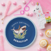 Grappig haai jongens blauwe oceaan verjaardagsfees papieren bordje (Feest)