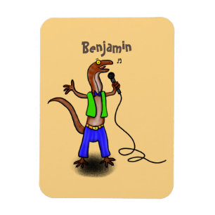 Grappig hagedis met cartoon van microfoon magneet