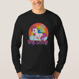 grappig hail Satan eenhoorn tekst humor happy jo T-shirt