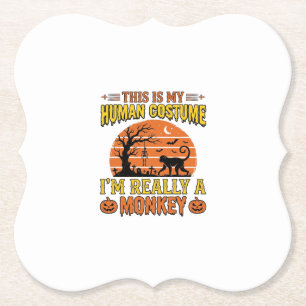 Grappig Halloween Aap Mens Kostuum Shirt Ontwerp_ Kartonnen Onderzetters