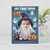 Grappig Halloween baby spook zet gezicht in het ga Kaart (Staand voorkant)