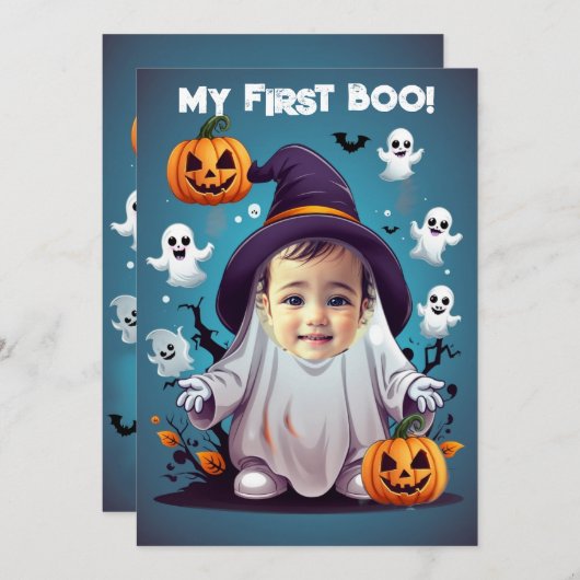 Grappig Halloween baby spook zet gezicht in het ga Kaart (Voorkant / Achterkant)