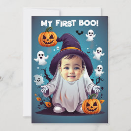Grappig Halloween baby spook zet gezicht in het ga Kaart