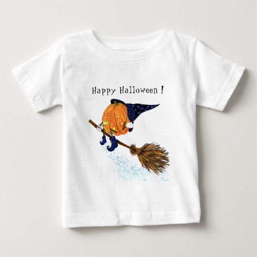 Grappig Halloween Baby T-Shirt Heksenpompoen Vlieg (Voorkant)