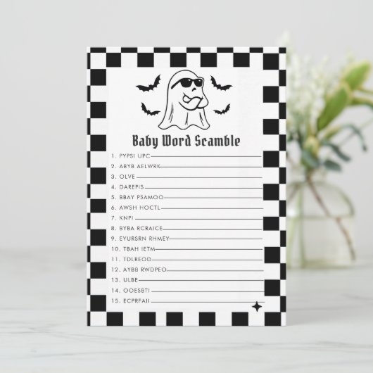 Grappig Halloween Baby Word Scamble Game Kaart (Staand voorkant)