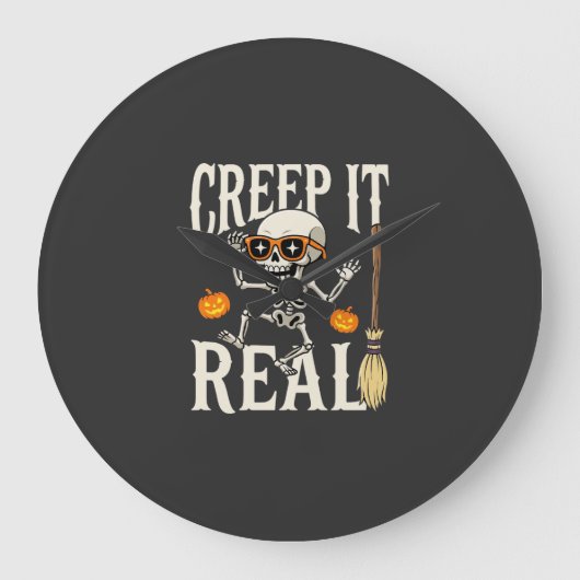 Grappig Halloween Creep It Real Dansend Skelet Des Grote Klok (Voorkant)
