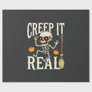 Grappig Halloween Creep It Real Dansend Skelet Ont Cadeaupapier