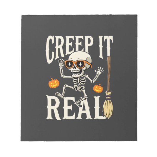 Grappig Halloween Creep It Real Dansend Skelet Ont Notitieblok (Voorkant)