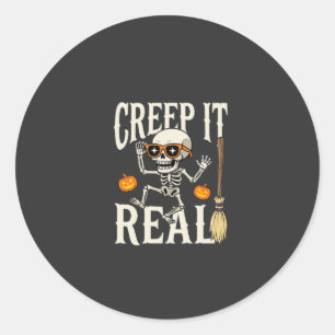 Grappig Halloween Creep It Real Dansend Skelet Ont Ronde Sticker
