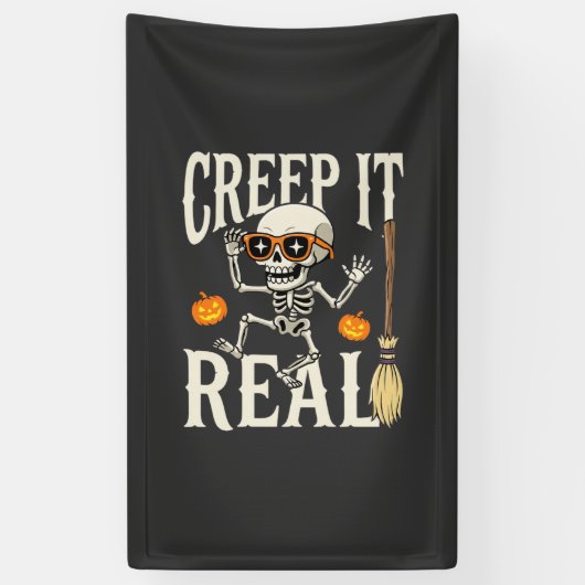 Grappig Halloween Creep It Real Dansend Skelet Ont Spandoek (Verticaal)