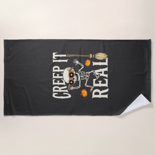 Grappig Halloween Creep It Real Dansende Skelet De Strandlaken (Voorkant)