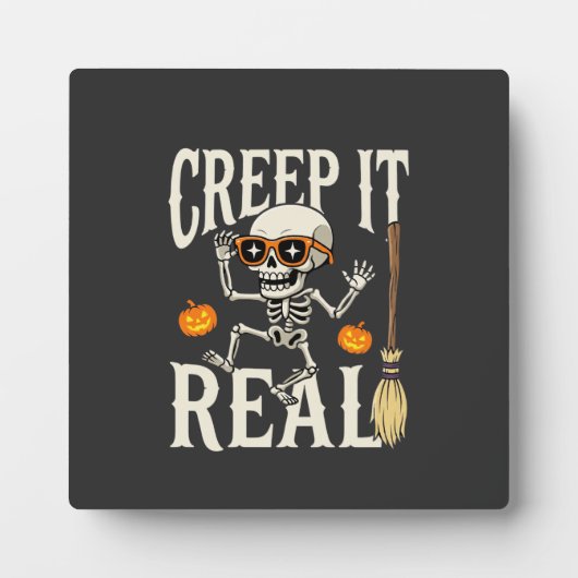 Grappig Halloween Creep It Real Dansende Skelet On Fotoplaat (Voorkant)