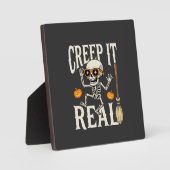 Grappig Halloween Creep It Real Dansende Skelet On Fotoplaat (Voorkant)