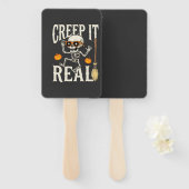 Grappig Halloween Creep It Real Dansende Skelet On Handwaaier (Voorkant en achterkant)
