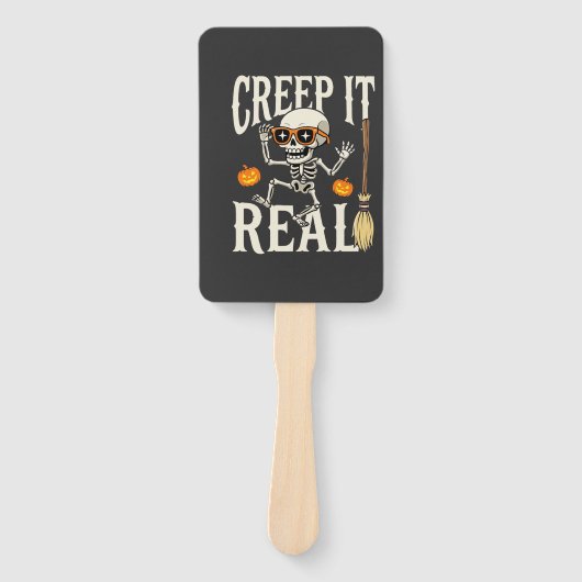 Grappig Halloween Creep It Real Dansende Skelet On Handwaaier (Voorkant)