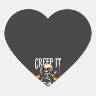 Grappig Halloween Creep It Real Dansende Skelet On Hart Sticker