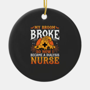 Grappig Halloween Dialyse Verpleegster Heks Bezem Keramisch Ornament
