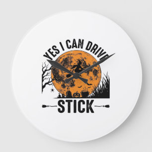 Grappig Halloween Drive Stick Heksen Vintage T-shi Grote Klok