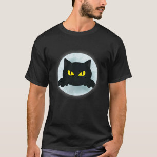 Grappig Halloween feest zwarte kat maan ontwerp ma T-shirt